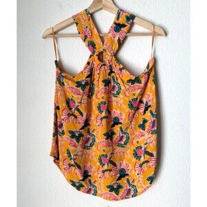 Anthropologie Maeve Yellow Ring Floral Halter Neck Tank Top US 10